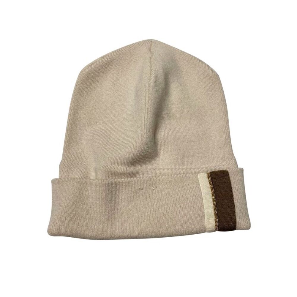Brunello Cucinelli Knit Beanie With Monili in Beige Cashmere